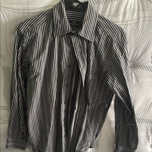 Bugatchi Black and White Dress Shirt with Pinstripe Design